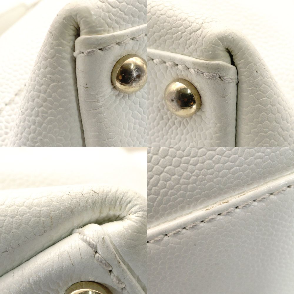 CHANEL Coco Mark Drawstring Tote Caviar Leather Shoulder Bag White Vintage CC Logo 7-9-173