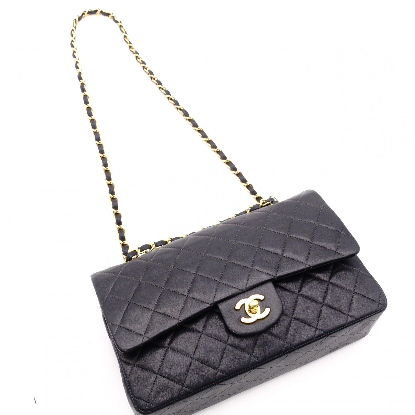CHANEL Double Flap Matelassé Classic Lambskin Shoulder Bag, Leather, Black with Gold Hardware