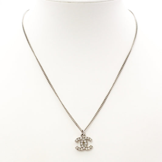 CHANEL Necklace, Metal, Rhinestone, Silver, CC Necklace