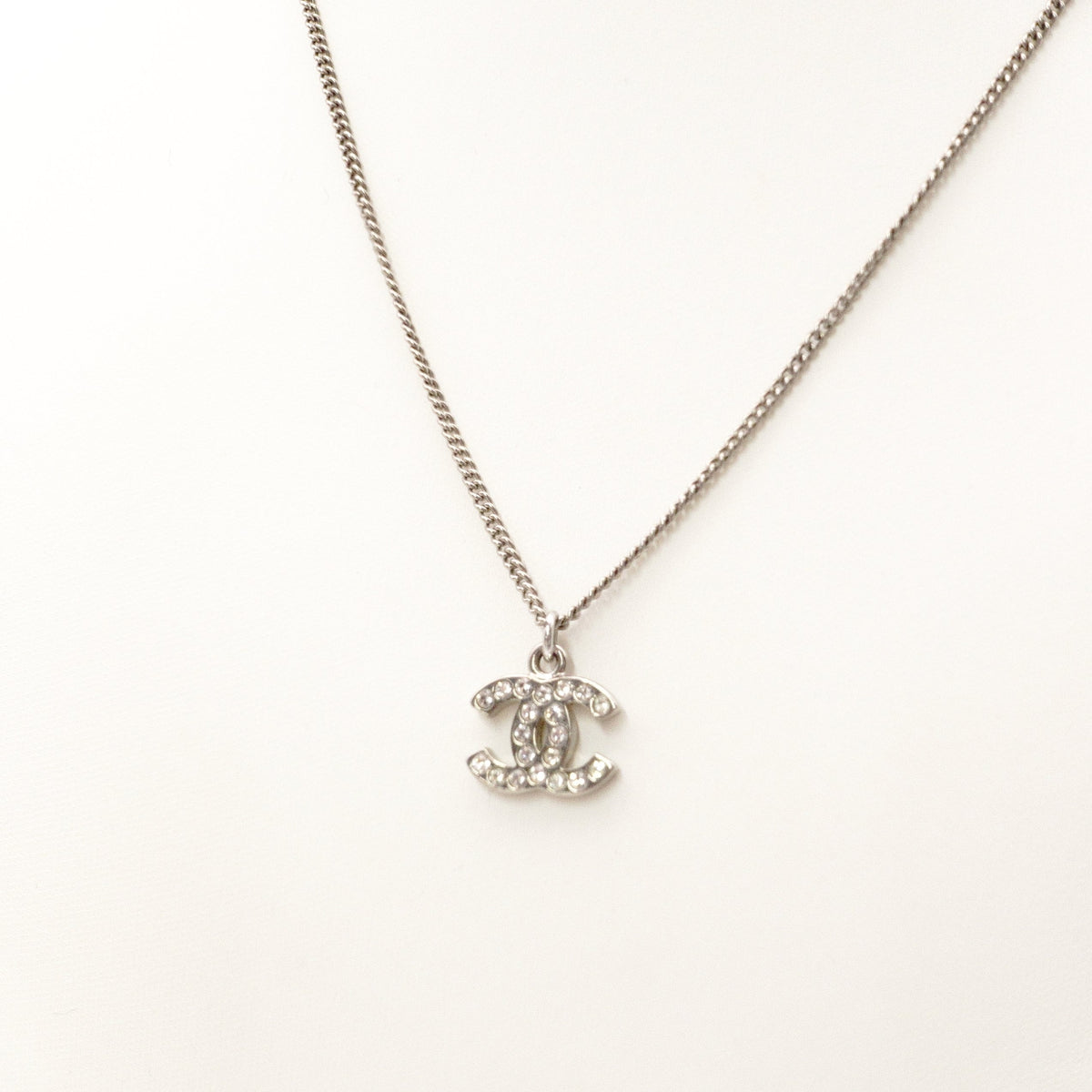 CHANEL Necklace, Metal, Rhinestone, Silver, CC Necklace