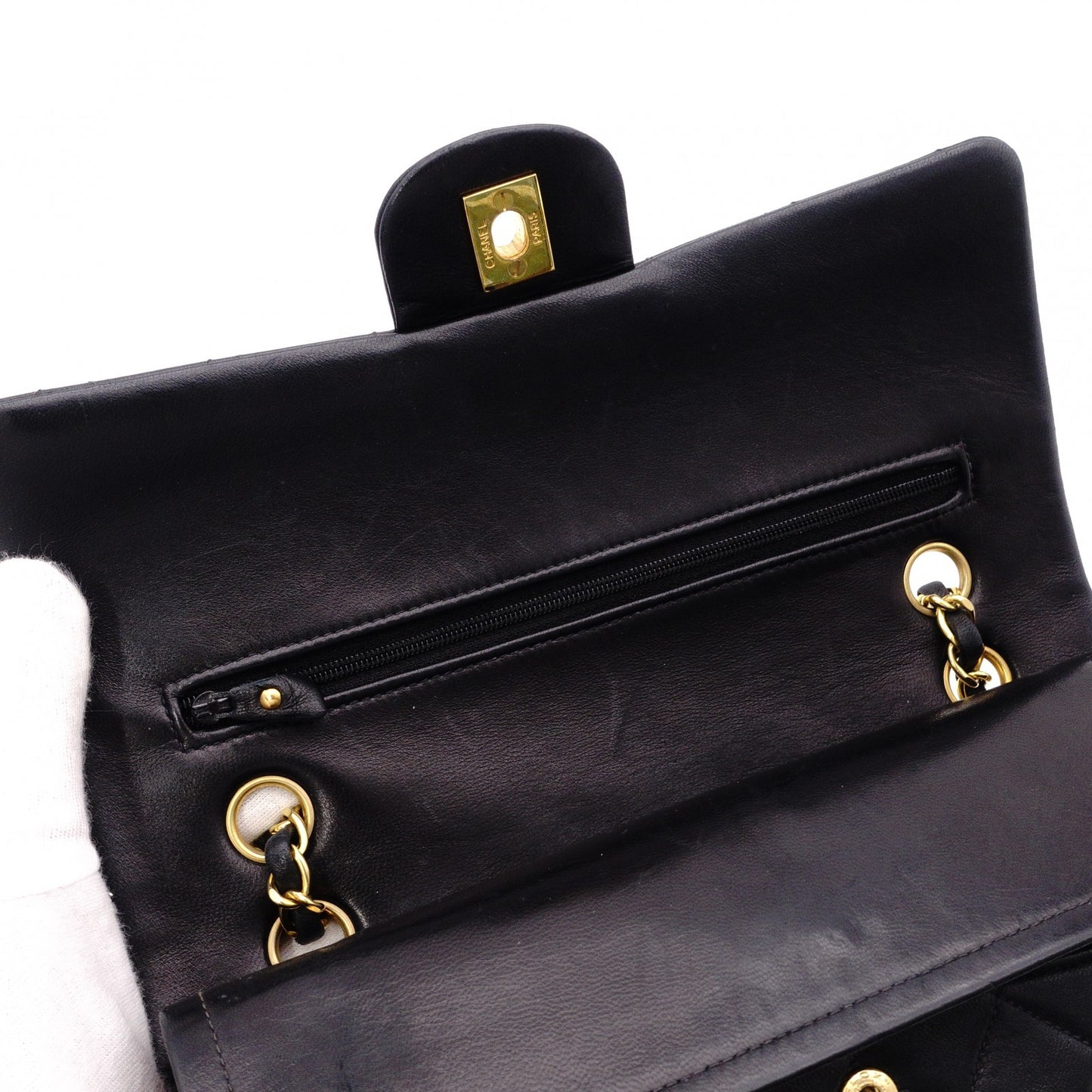 CHANEL Double Flap Matelassé Classic Lambskin Shoulder Bag, Leather, Black with Gold Hardware