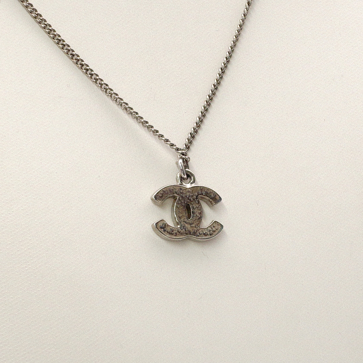 CHANEL Necklace, Metal, Rhinestone, Silver, CC Necklace