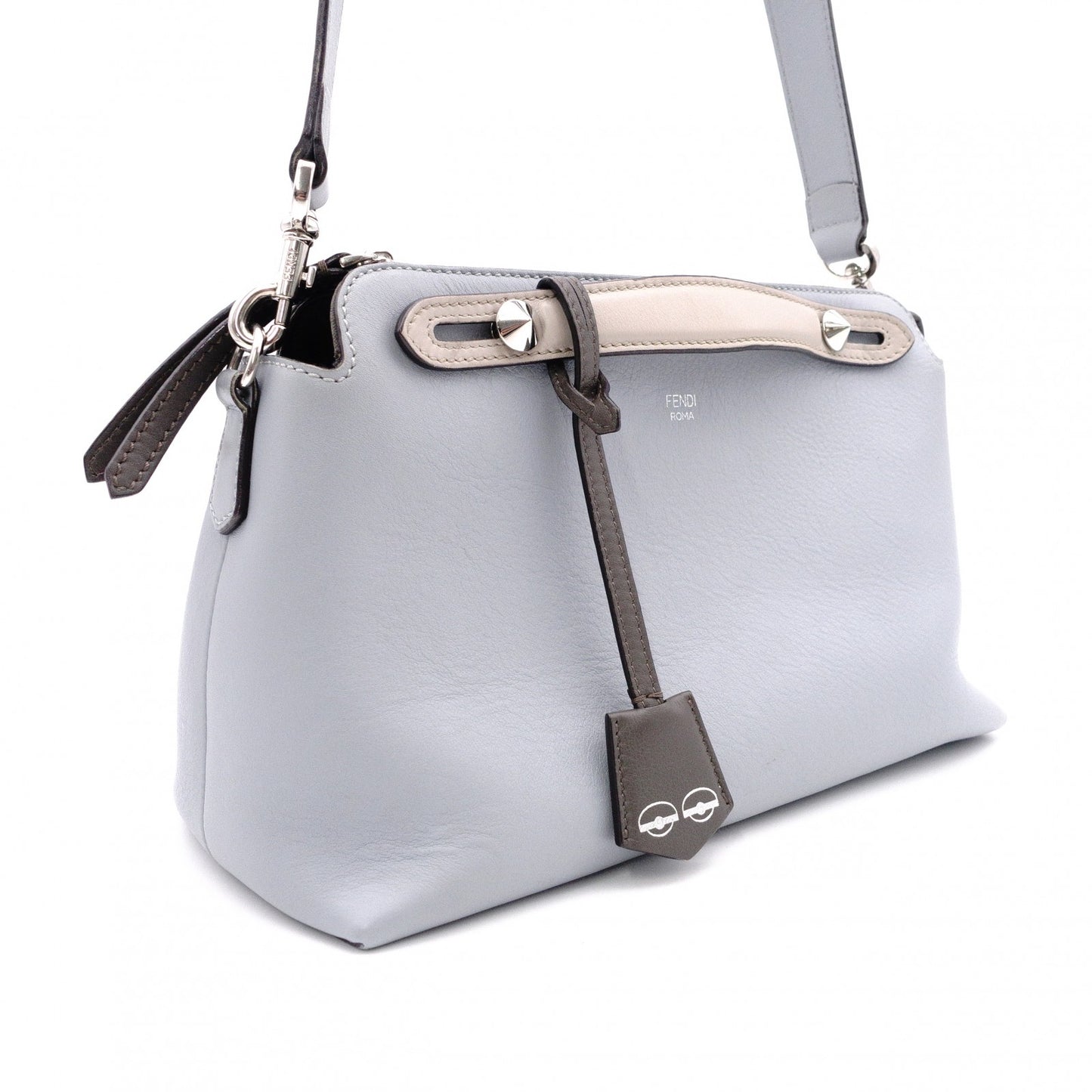 FENDI By the Way Handbag, Leather, Blue, 2-Way Crossbody with Charm