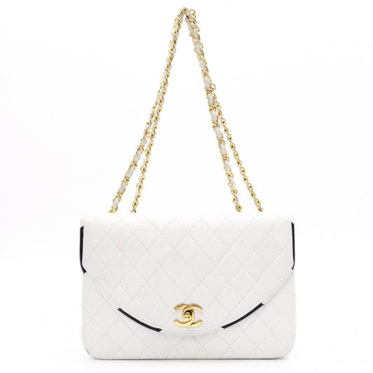 CHANEL Chain Shoulder Bag, Matelassé Lambskin Leather, White with Gold Hardware
