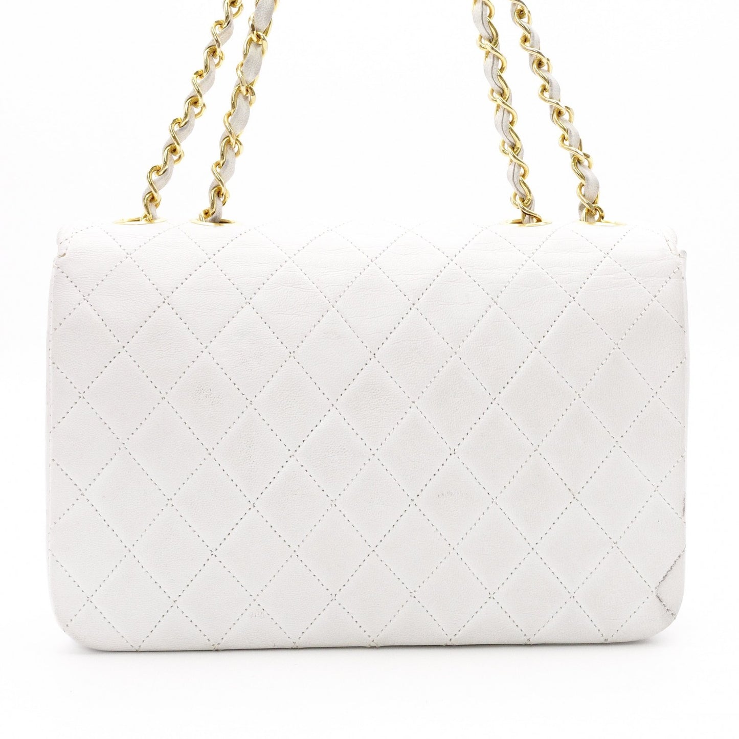 CHANEL Chain Shoulder Bag, Matelassé Lambskin Leather, White with Gold Hardware