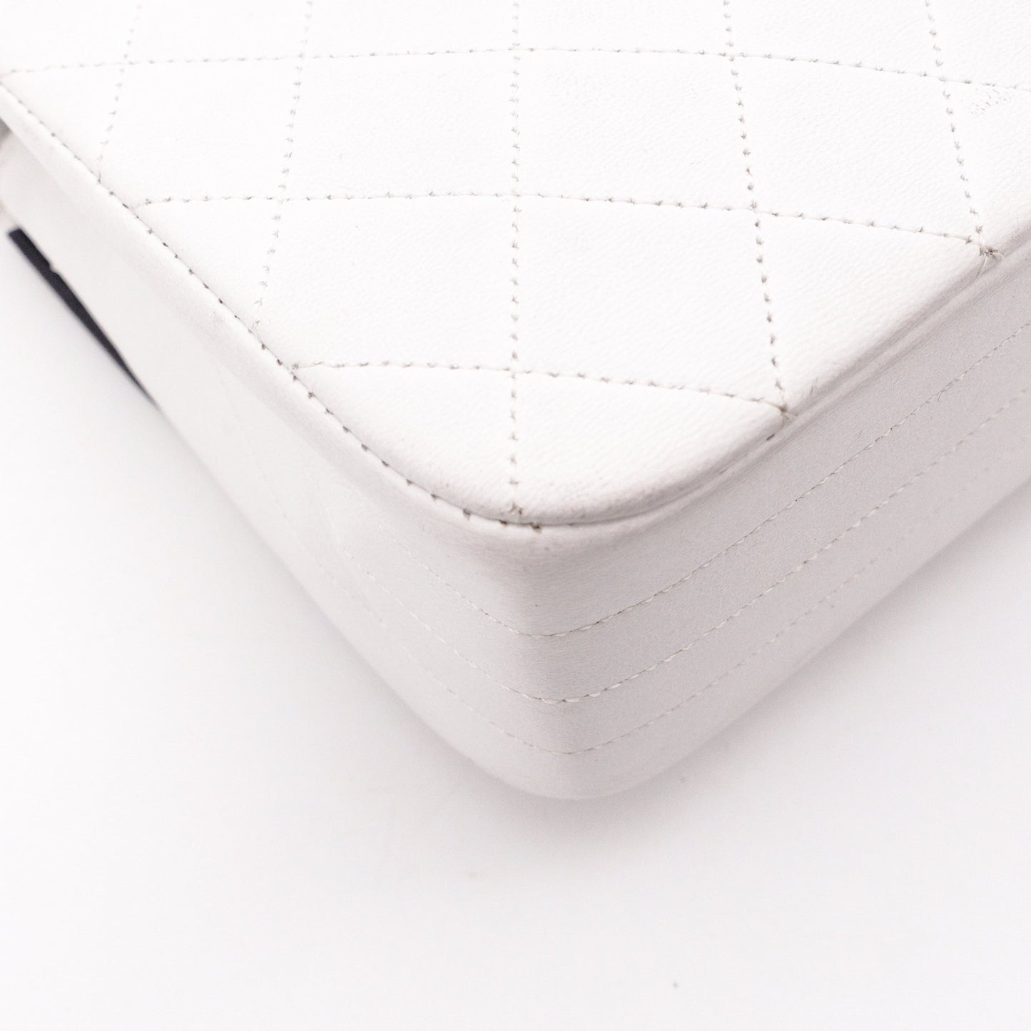 CHANEL Chain Shoulder Bag, Matelassé Lambskin Leather, White with Gold Hardware