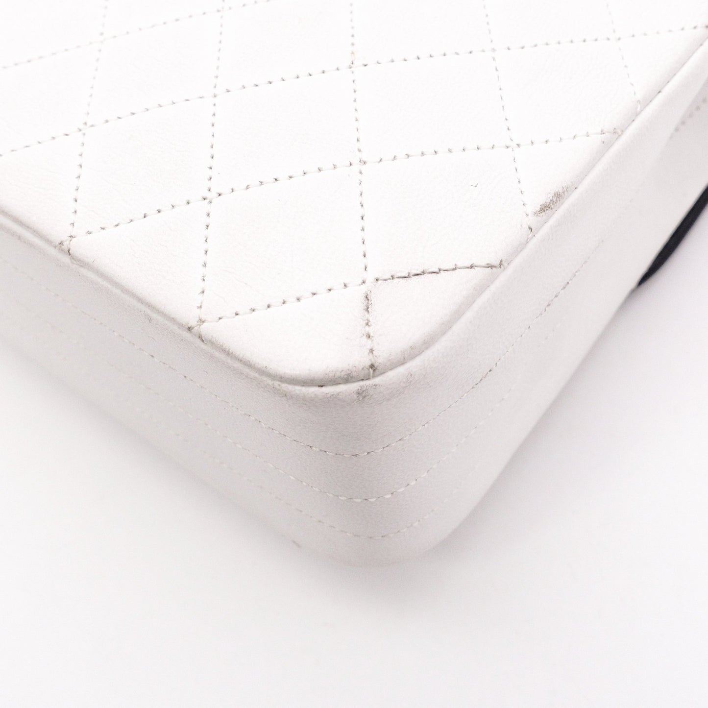 CHANEL Chain Shoulder Bag, Matelassé Lambskin Leather, White with Gold Hardware