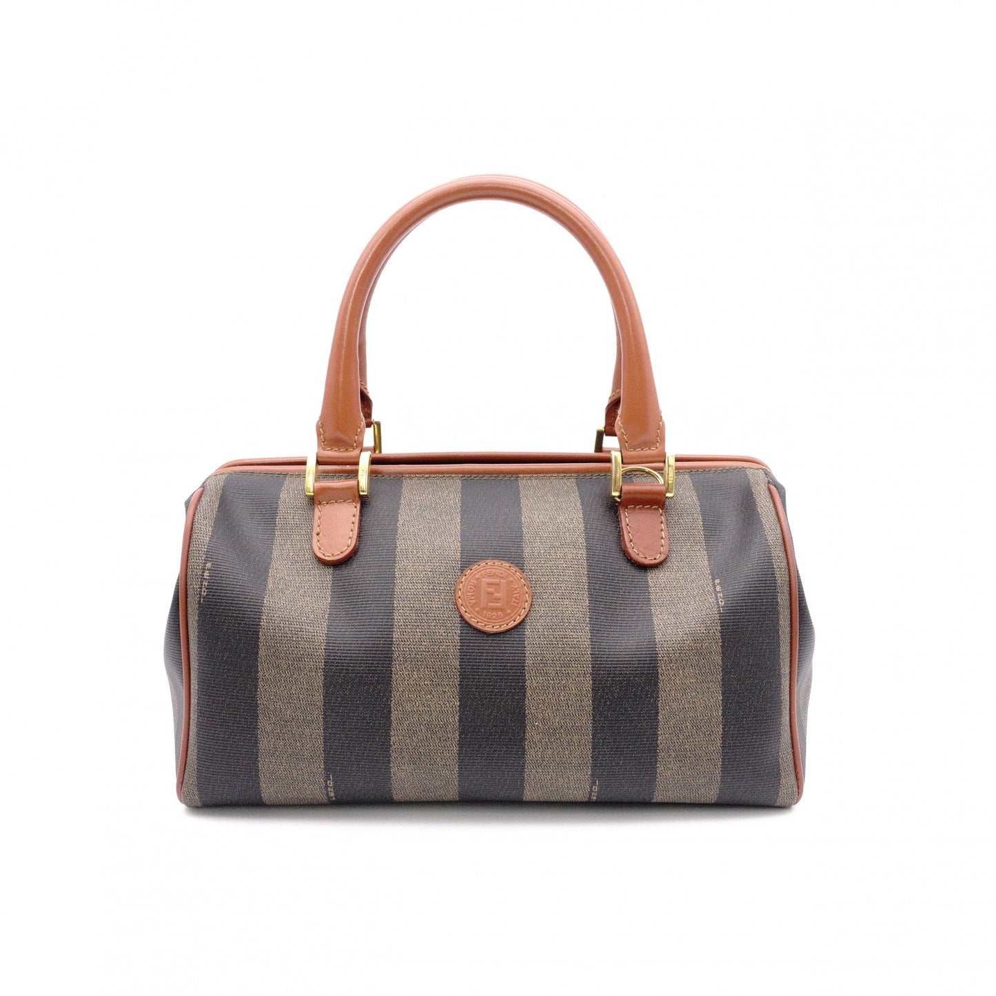 FENDI Pecan Handbag, PVC/Leather, Brown, Boston Bag