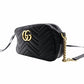 GUCCI GG Marmont Black Leather Shoulder Bag with GG Logo and Gold Hardware 7-12-389
