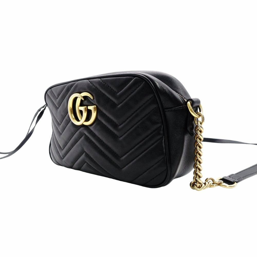 GUCCI GG Marmont Black Leather Shoulder Bag with GG Logo and Gold Hardware 7-12-389