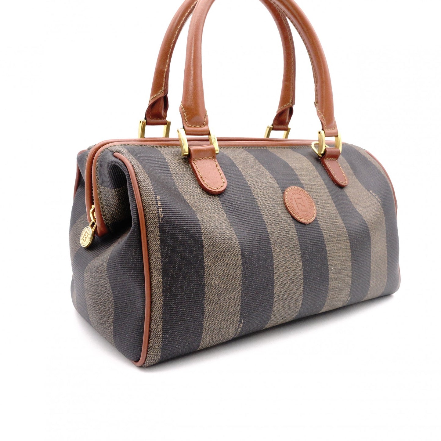 FENDI Pecan Handbag, PVC/Leather, Brown, Boston Bag