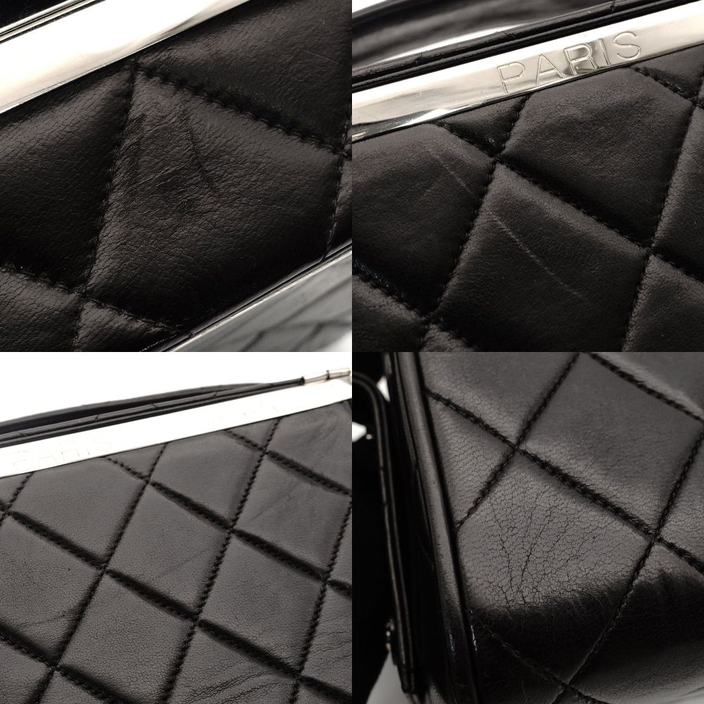CHANEL Matelassé Vanity Bag Lambskin Leather Black Handbag Vintage Silver Hardware 7-10-160