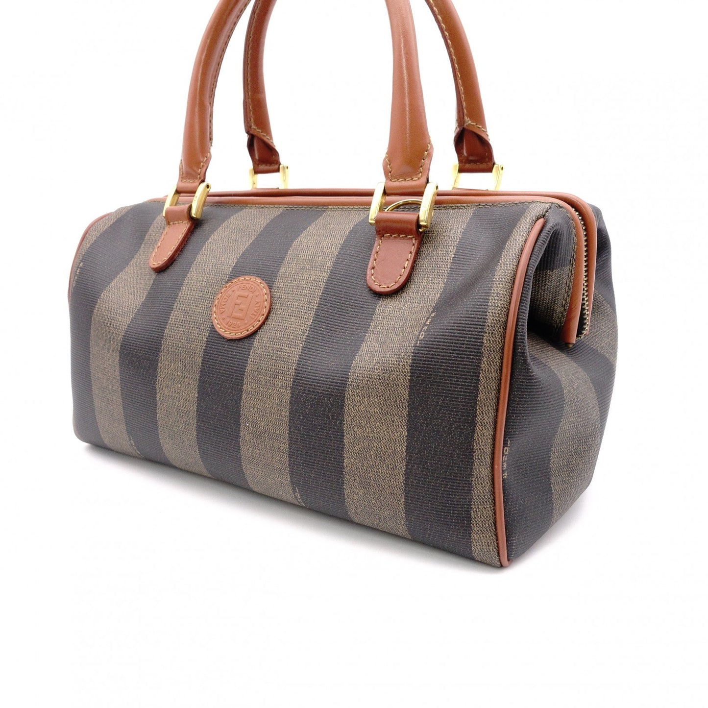 FENDI Pecan Handbag, PVC/Leather, Brown, Boston Bag