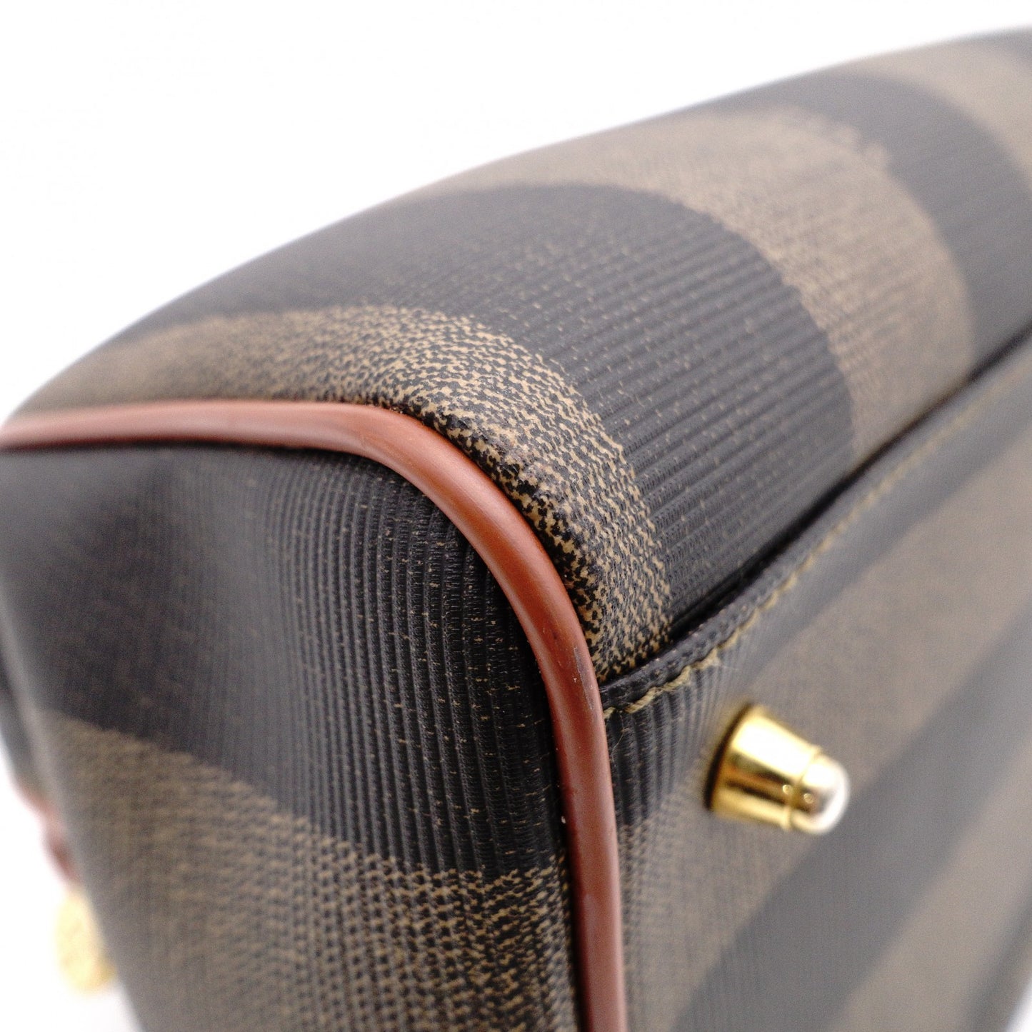 FENDI Pecan Handbag, PVC/Leather, Brown, Boston Bag