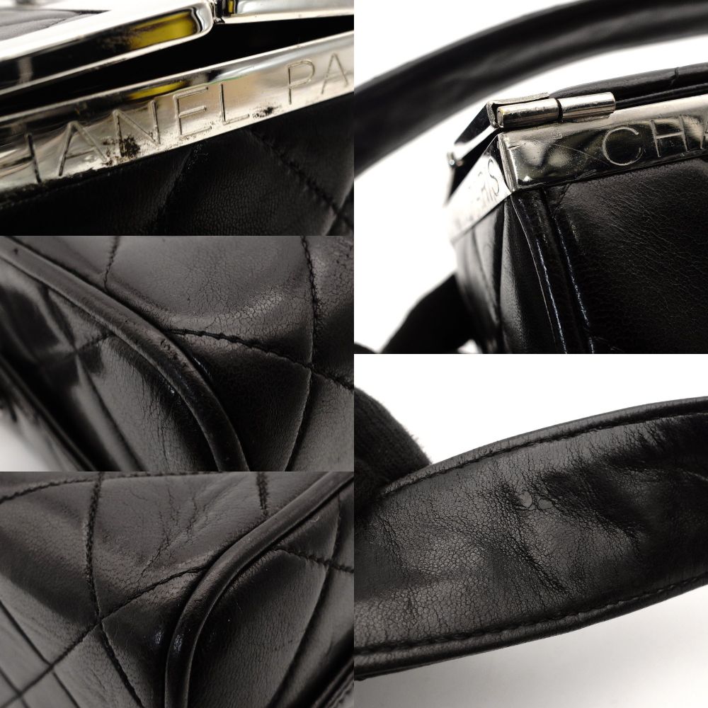 CHANEL Matelassé Vanity Bag Lambskin Leather Black Handbag Vintage Silver Hardware 7-10-160