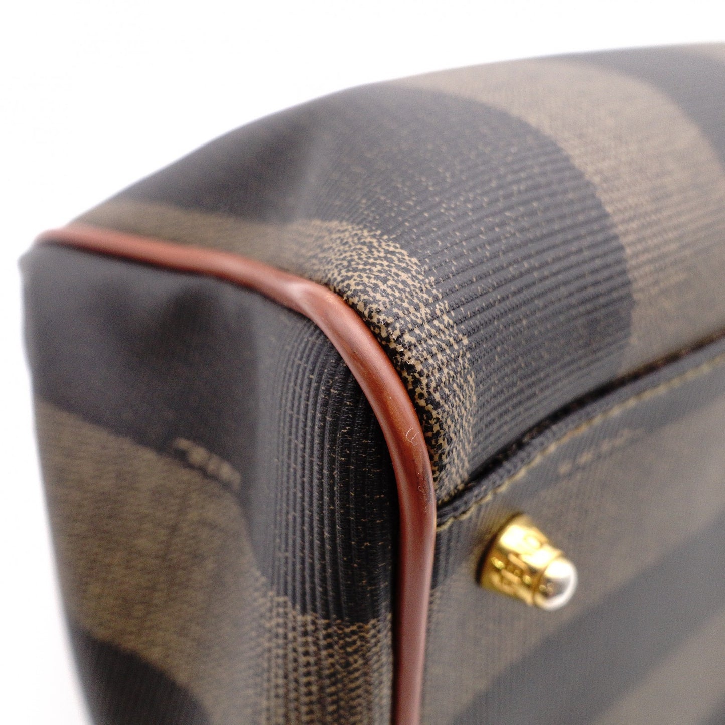 FENDI Pecan Handbag, PVC/Leather, Brown, Boston Bag