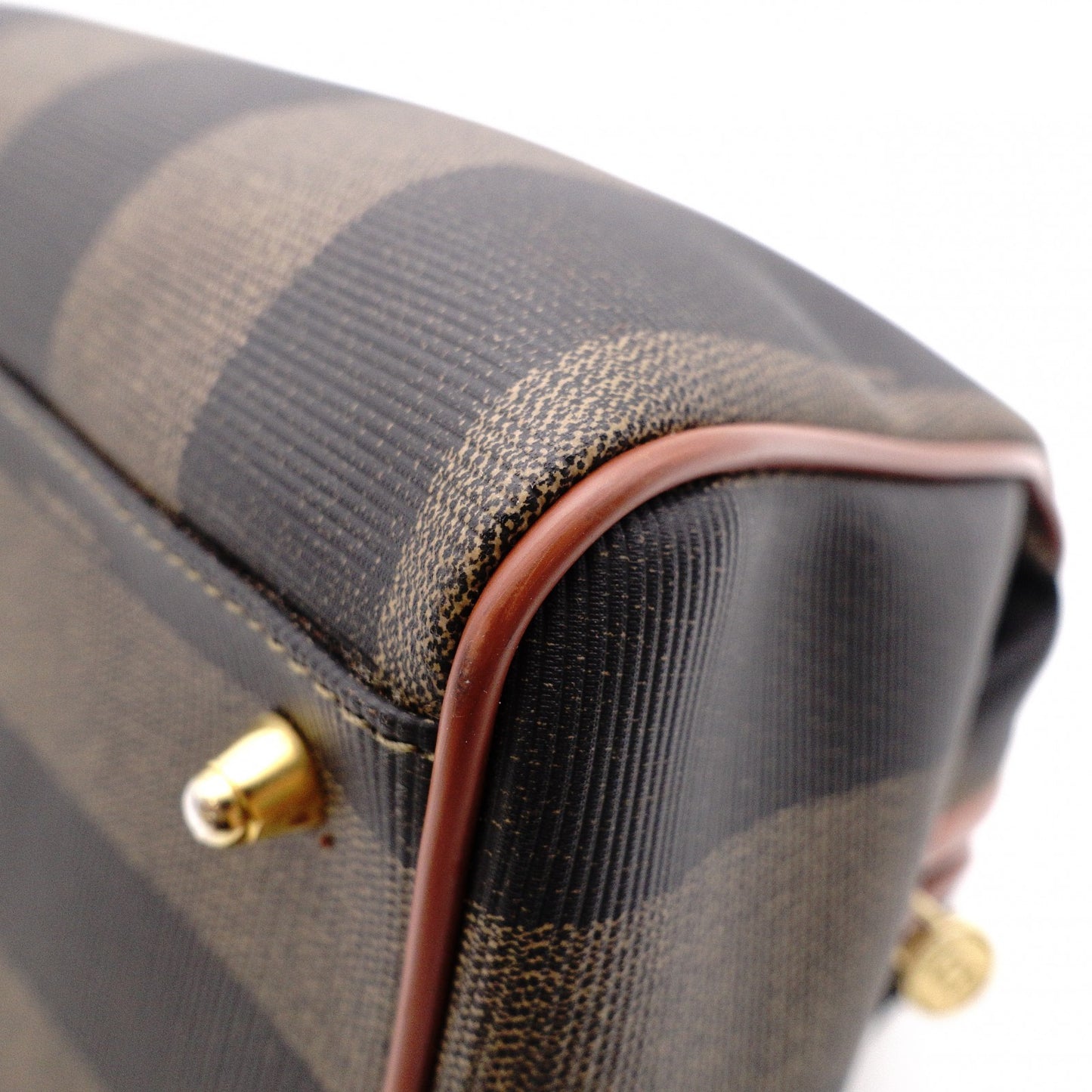 FENDI Pecan Handbag, PVC/Leather, Brown, Boston Bag