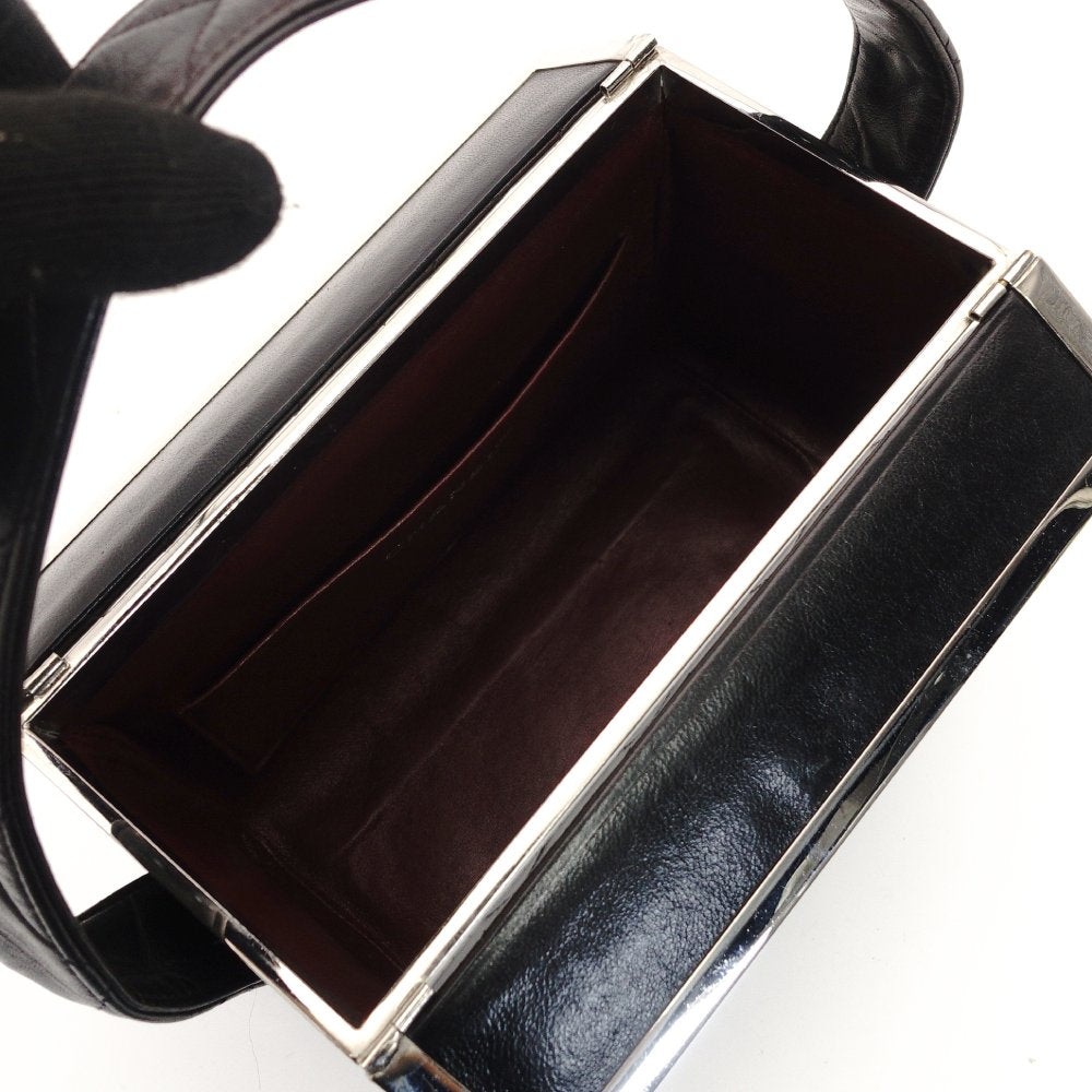 CHANEL Matelassé Vanity Bag Lambskin Leather Black Handbag Vintage Silver Hardware 7-10-160