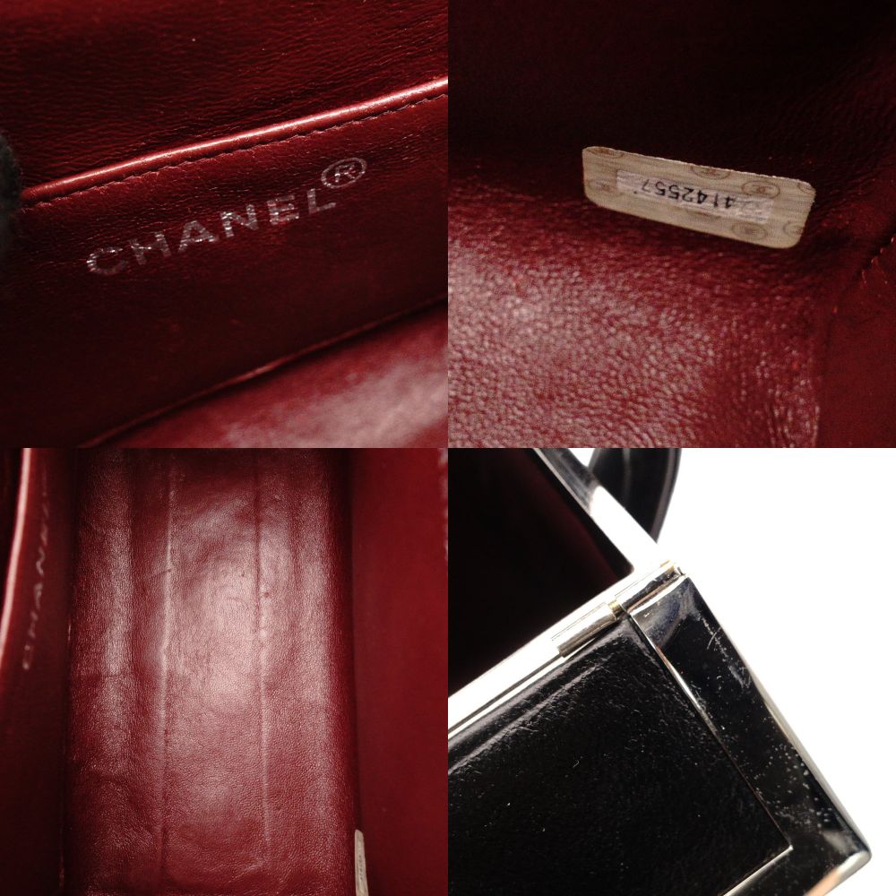 CHANEL Matelassé Vanity Bag Lambskin Leather Black Handbag Vintage Silver Hardware 7-10-160