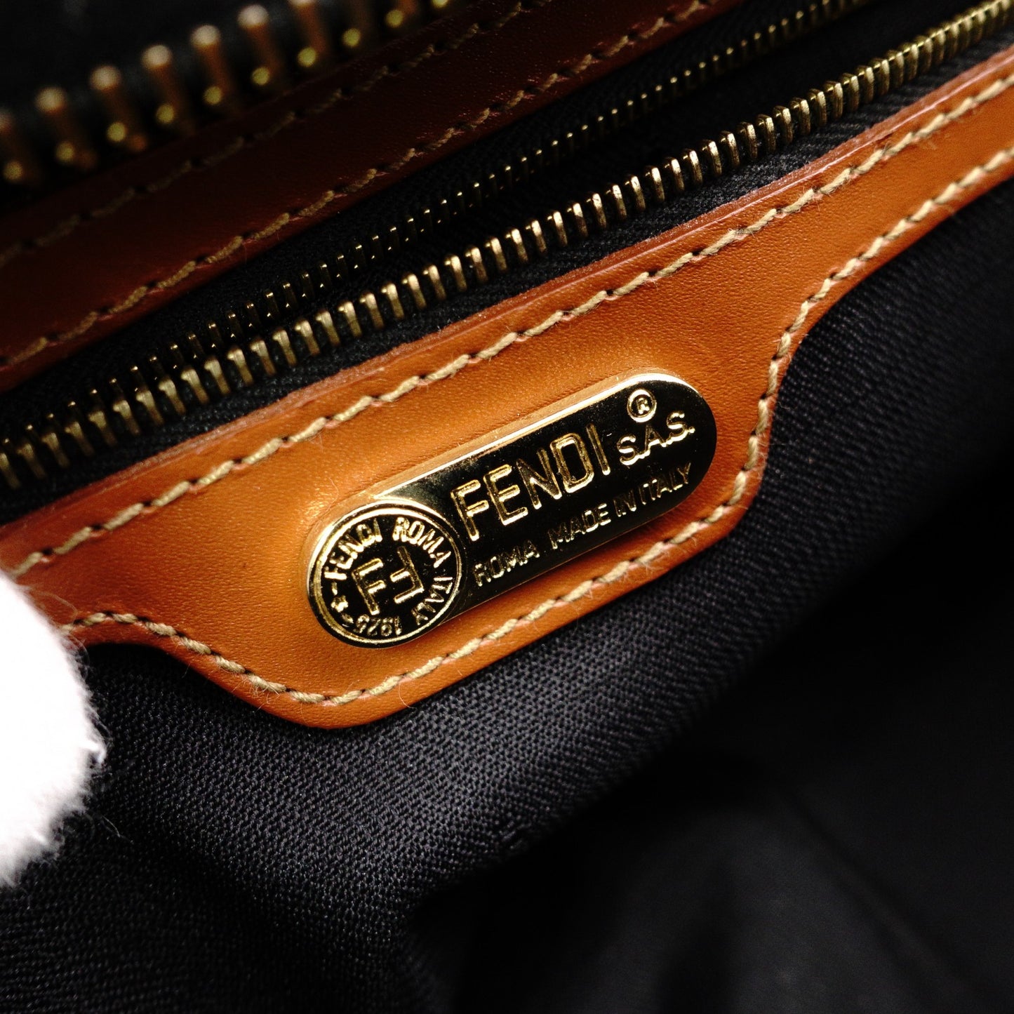 FENDI Pecan Handbag, PVC/Leather, Brown, Boston Bag