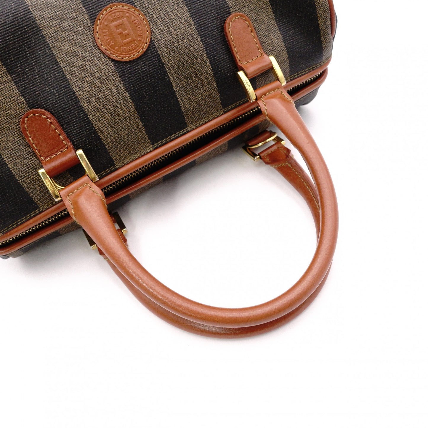 FENDI Pecan Handbag, PVC/Leather, Brown, Boston Bag