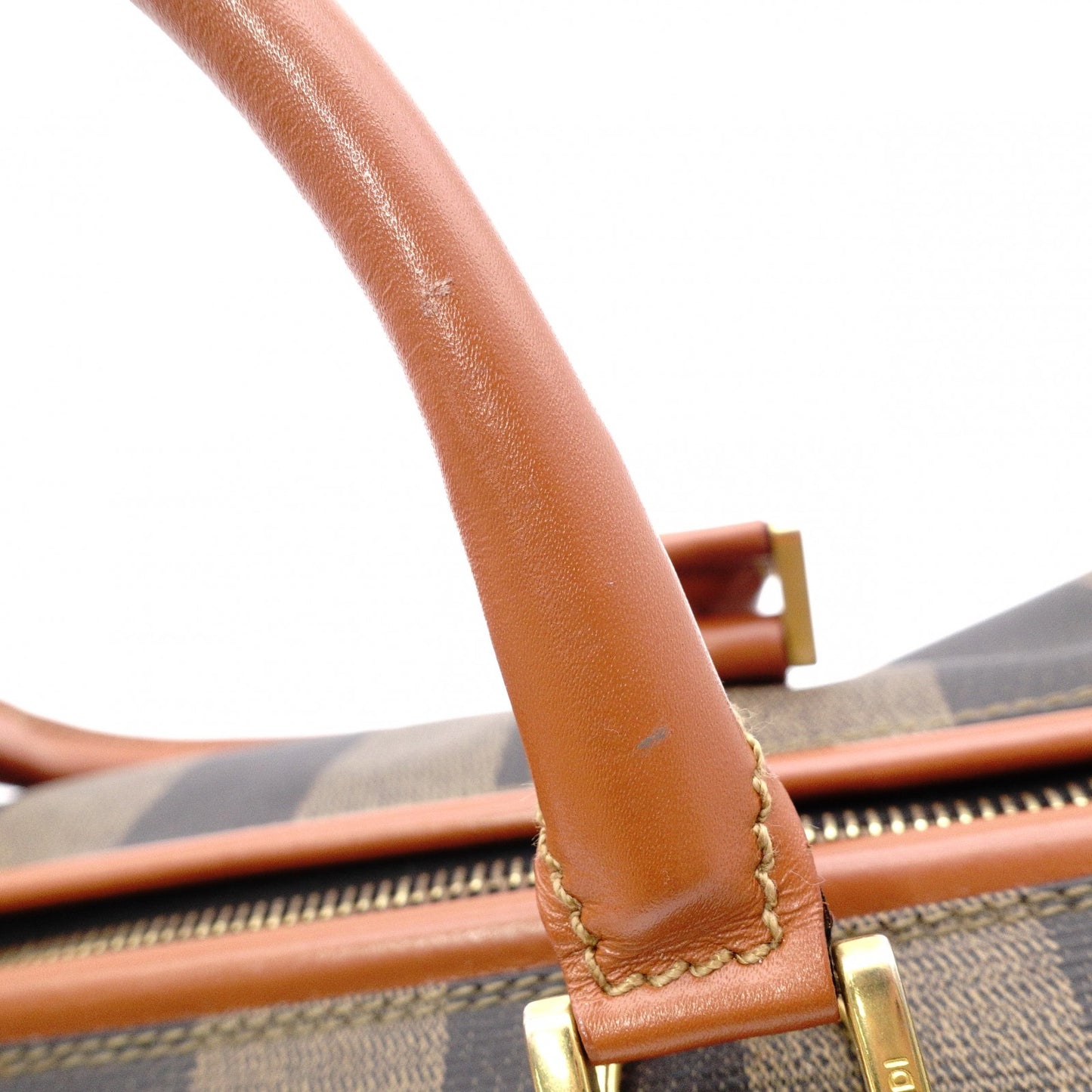 FENDI Pecan Handbag, PVC/Leather, Brown, Boston Bag