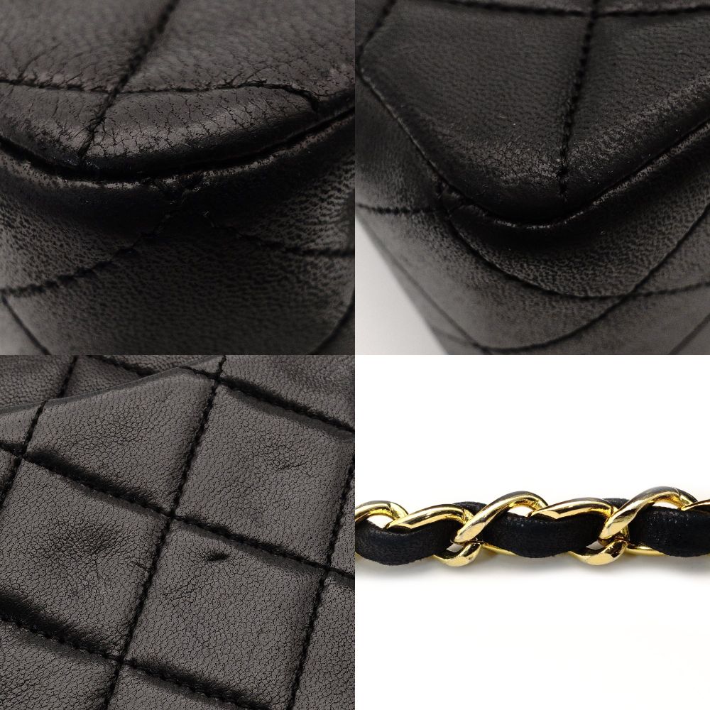 CHANEL Matelassé Lambskin Double Flap Chain Shoulder Bag Black Leather Gold Hardware 7-10-001