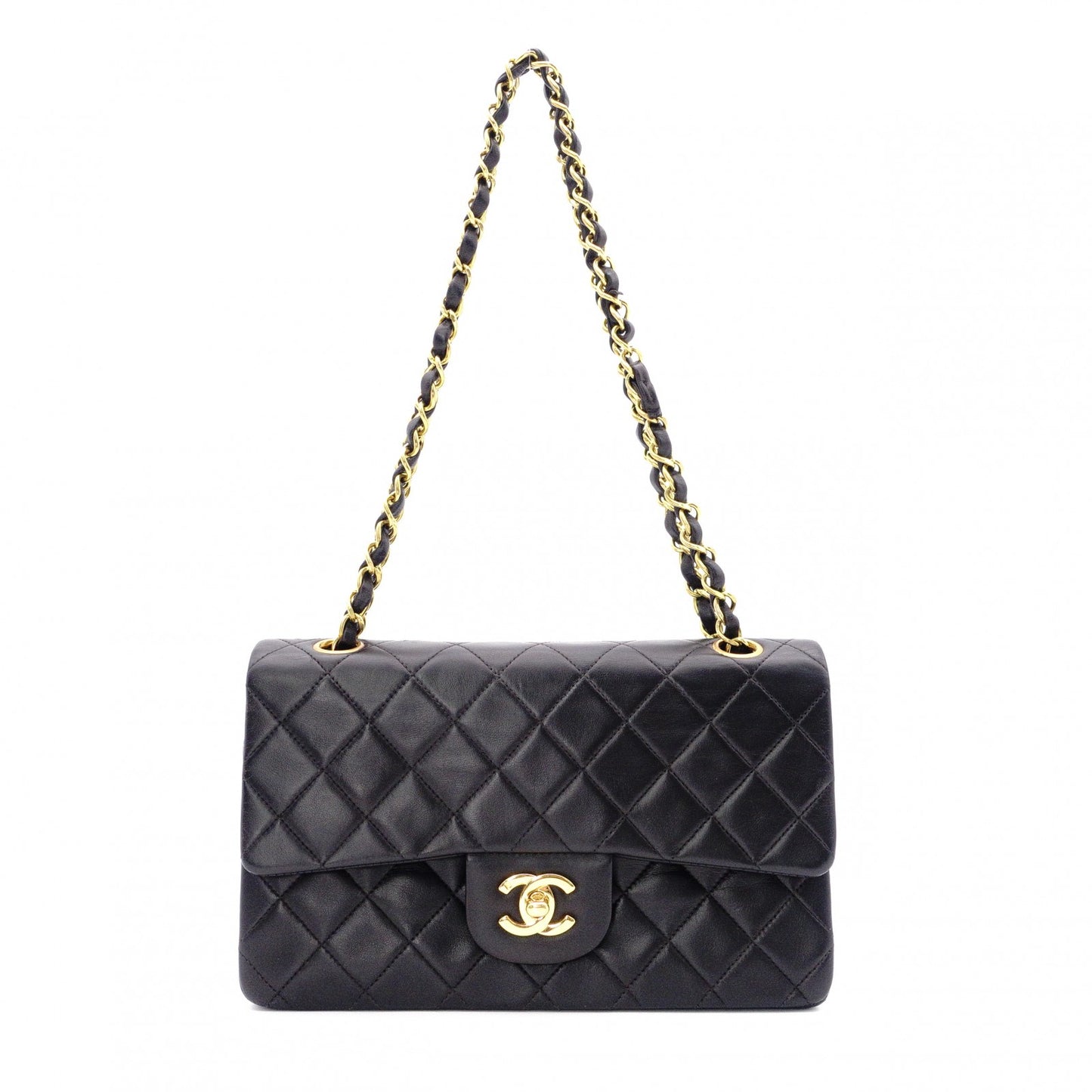 CHANEL Double Flap Matelassé Lambskin Classic Shoulder Bag, Leather, Black with Gold Hardware