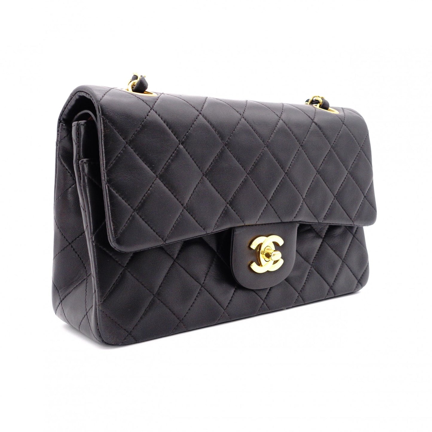 CHANEL Double Flap Matelassé Lambskin Classic Shoulder Bag, Leather, Black with Gold Hardware
