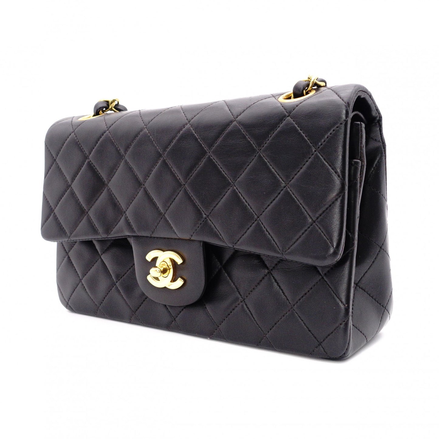 CHANEL Double Flap Matelassé Lambskin Classic Shoulder Bag, Leather, Black with Gold Hardware