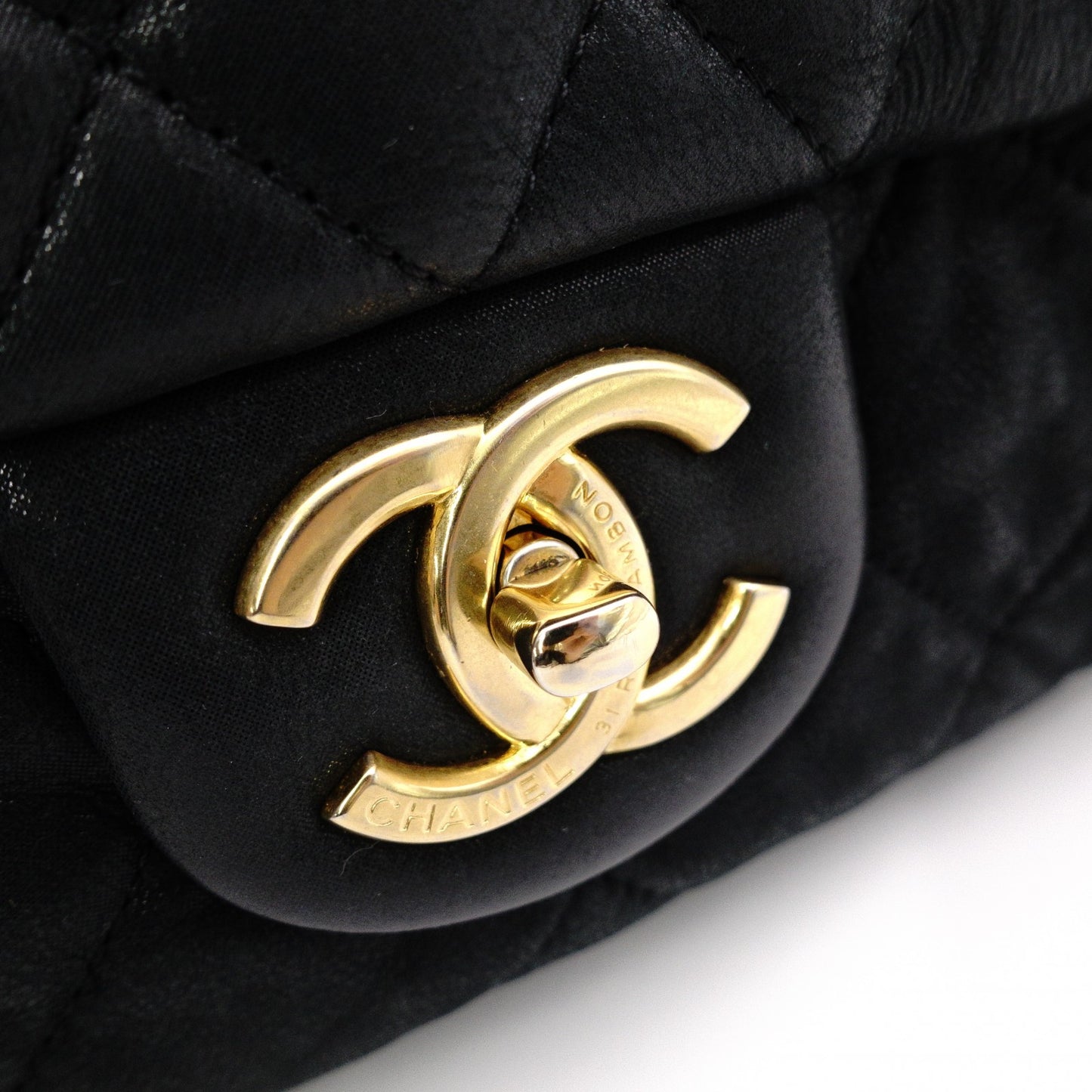 CHANEL Chain Shoulder Bag, Matelassé Leather, Black with Gold Hardware