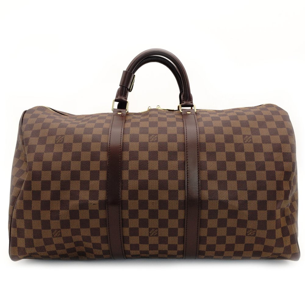 LOUIS VUITTON Keepall 50 Damier Canvas Handbag Brown PVC Leather Speedy Travel Boston 7-10-173