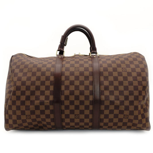 LOUIS VUITTON Keepall 50 Damier Canvas Handbag Brown PVC Leather Speedy Travel Boston 7-10-173