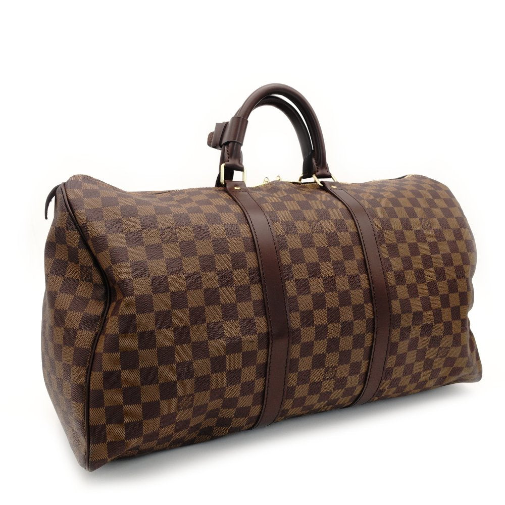 LOUIS VUITTON Keepall 50 Damier Canvas Handbag Brown PVC Leather Speedy Travel Boston 7-10-173