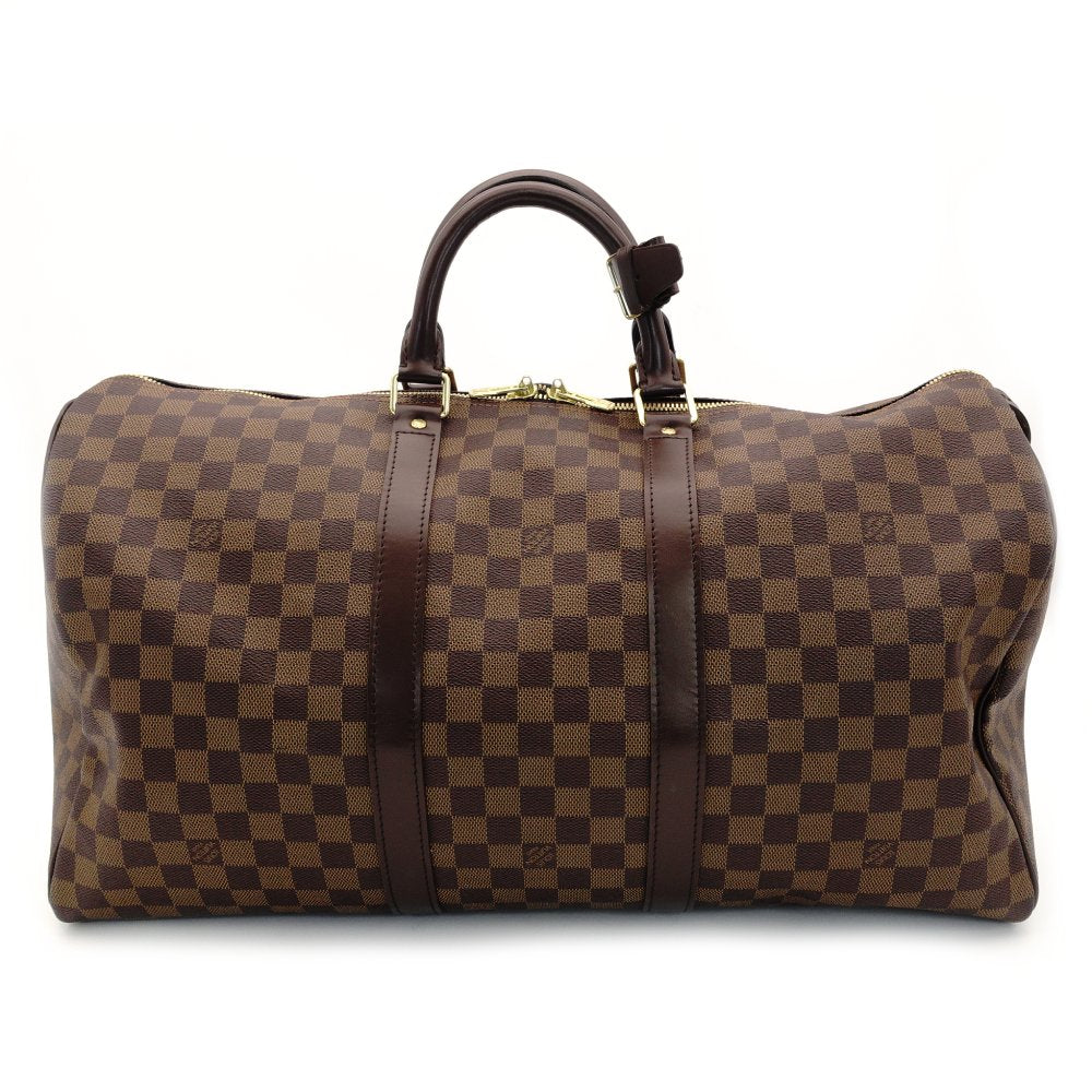LOUIS VUITTON Keepall 50 Damier Canvas Handbag Brown PVC Leather Speedy Travel Boston 7-10-173