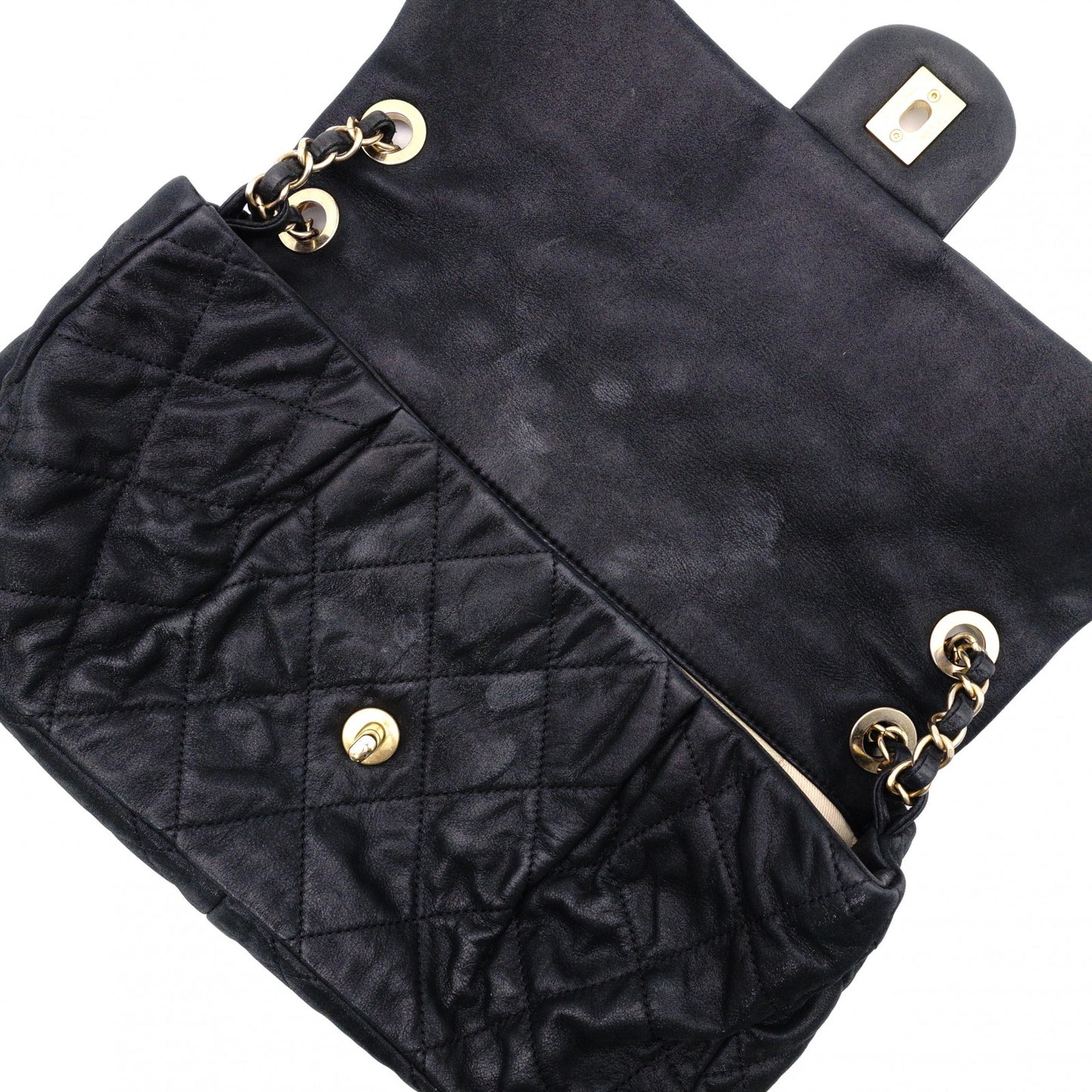 CHANEL Chain Shoulder Bag, Matelassé Leather, Black with Gold Hardware