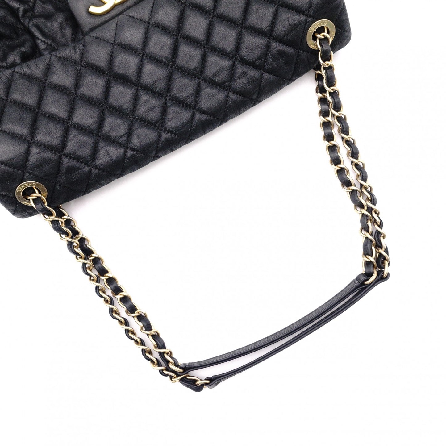 CHANEL Chain Shoulder Bag, Matelassé Leather, Black with Gold Hardware
