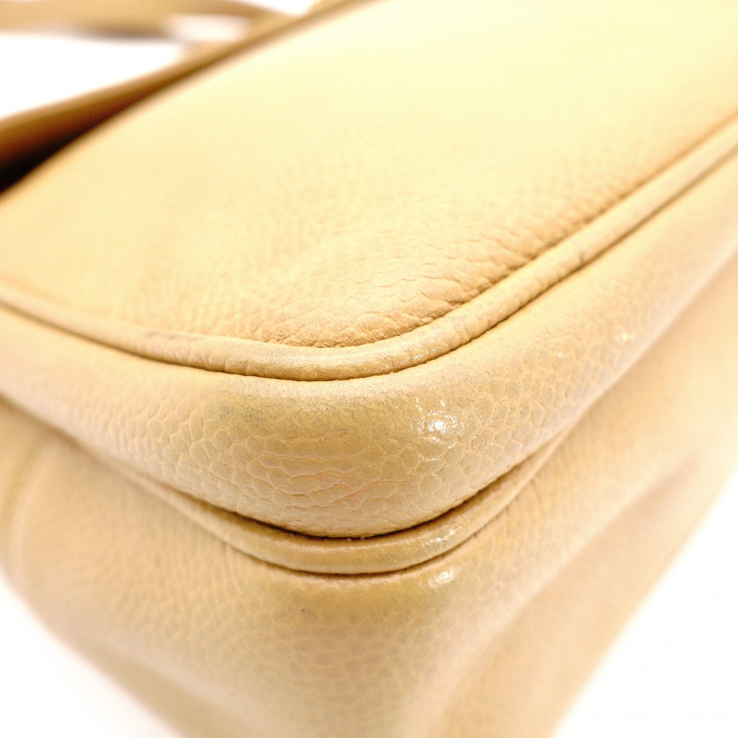 CHANEL Chain Shoulder Bag, Caviar Leather, Beige, Gold Hardware, Vintage