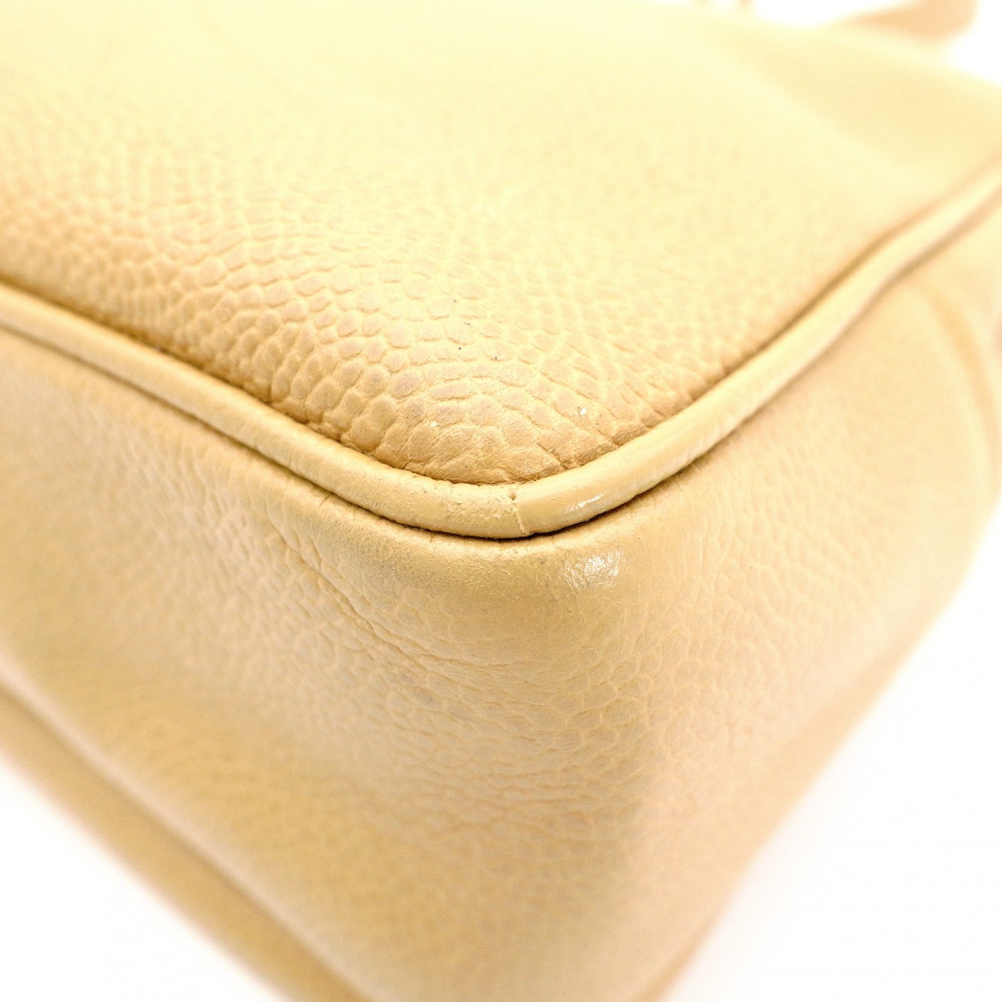 CHANEL Chain Shoulder Bag, Caviar Leather, Beige, Gold Hardware, Vintage