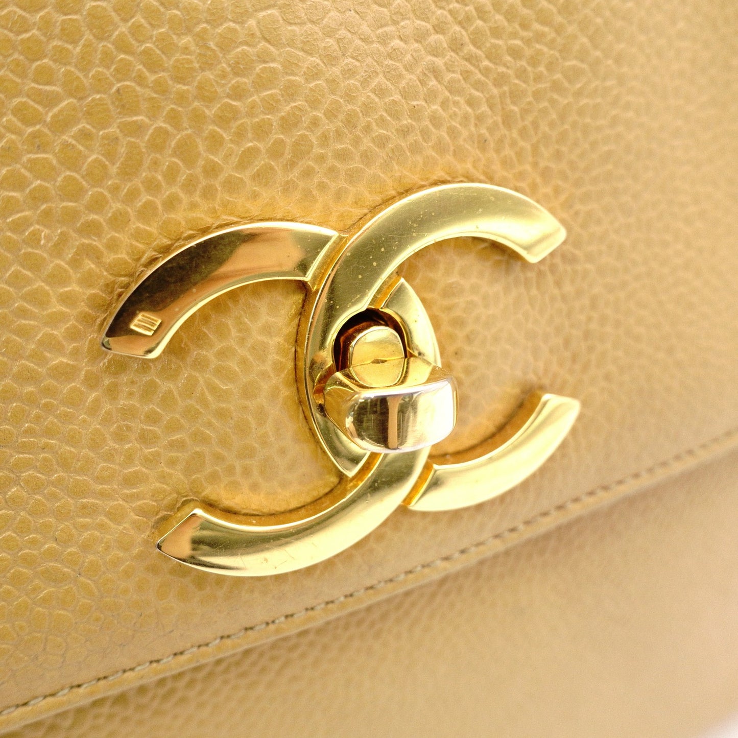 CHANEL Chain Shoulder Bag, Caviar Leather, Beige, Gold Hardware, Vintage