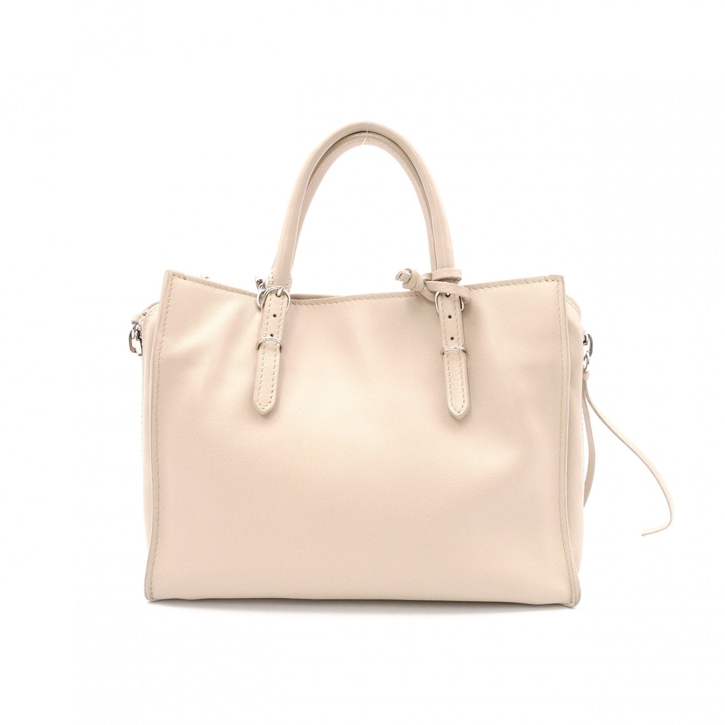 BALENCIAGA Paper Shoulder Bag, Leather, Beige, 2-Way Crossbody, Silver Hardware