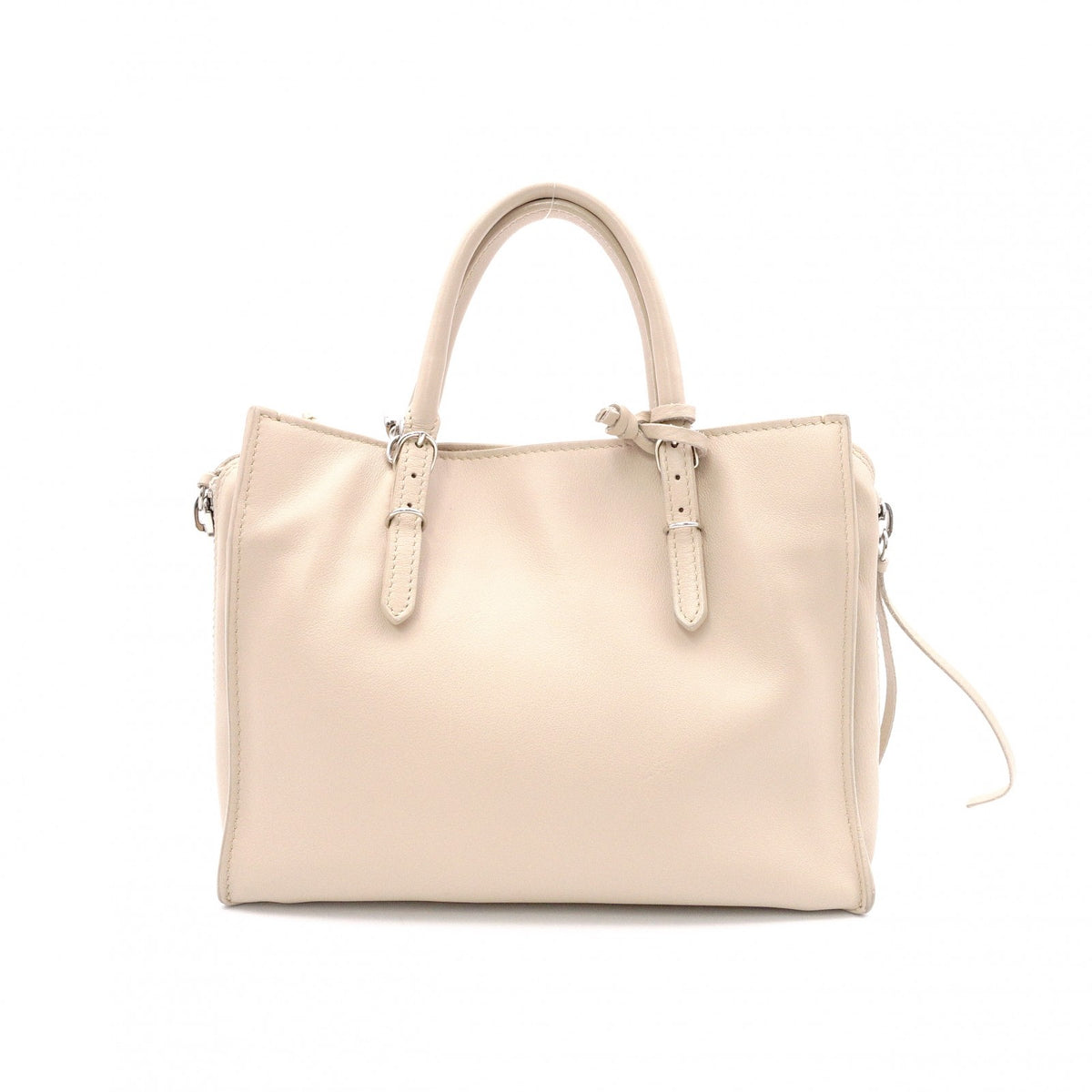 BALENCIAGA Paper Shoulder Bag, Leather, Beige, 2-Way Crossbody, Silver Hardware