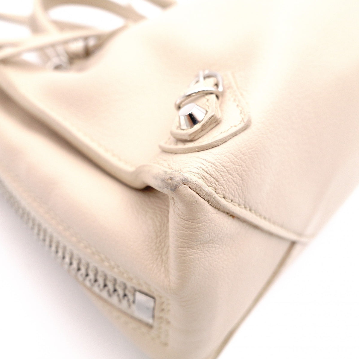 BALENCIAGA Paper Shoulder Bag, Leather, Beige, 2-Way Crossbody, Silver Hardware