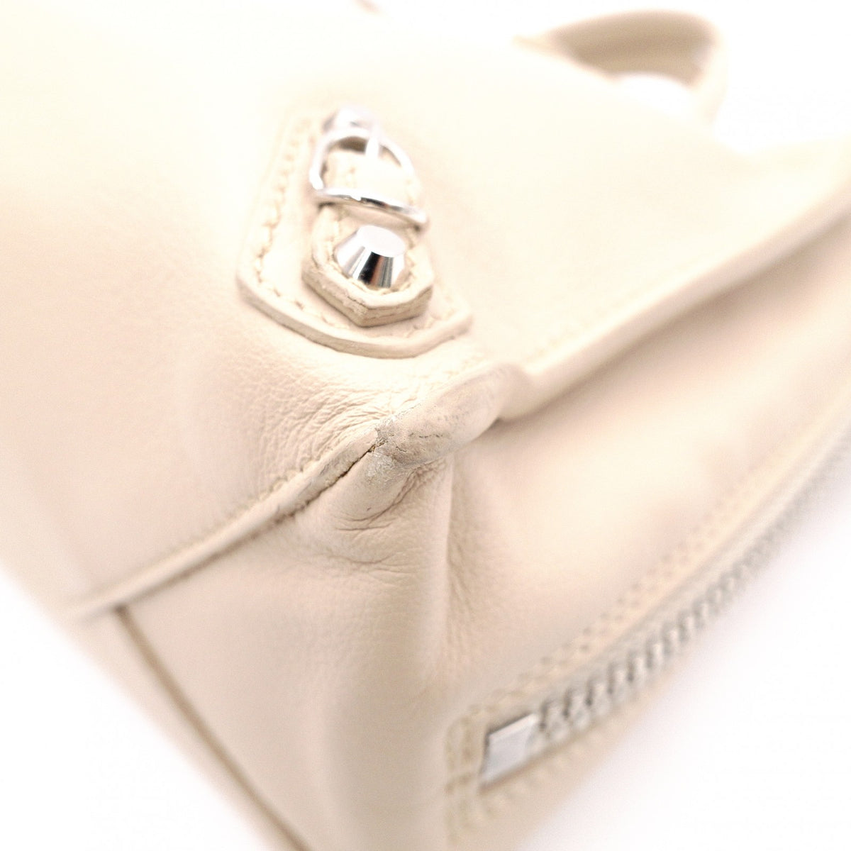 BALENCIAGA Paper Shoulder Bag, Leather, Beige, 2-Way Crossbody, Silver Hardware
