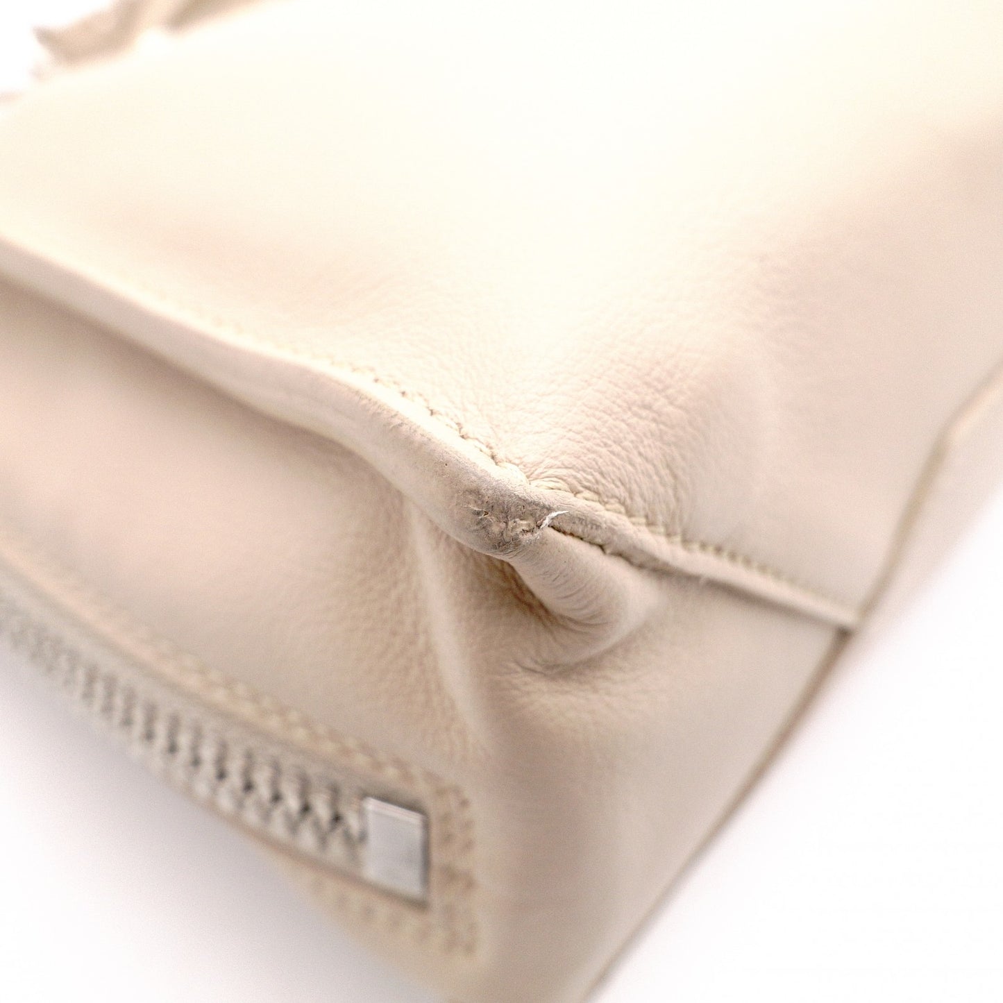 BALENCIAGA Paper Shoulder Bag, Leather, Beige, 2-Way Crossbody, Silver Hardware