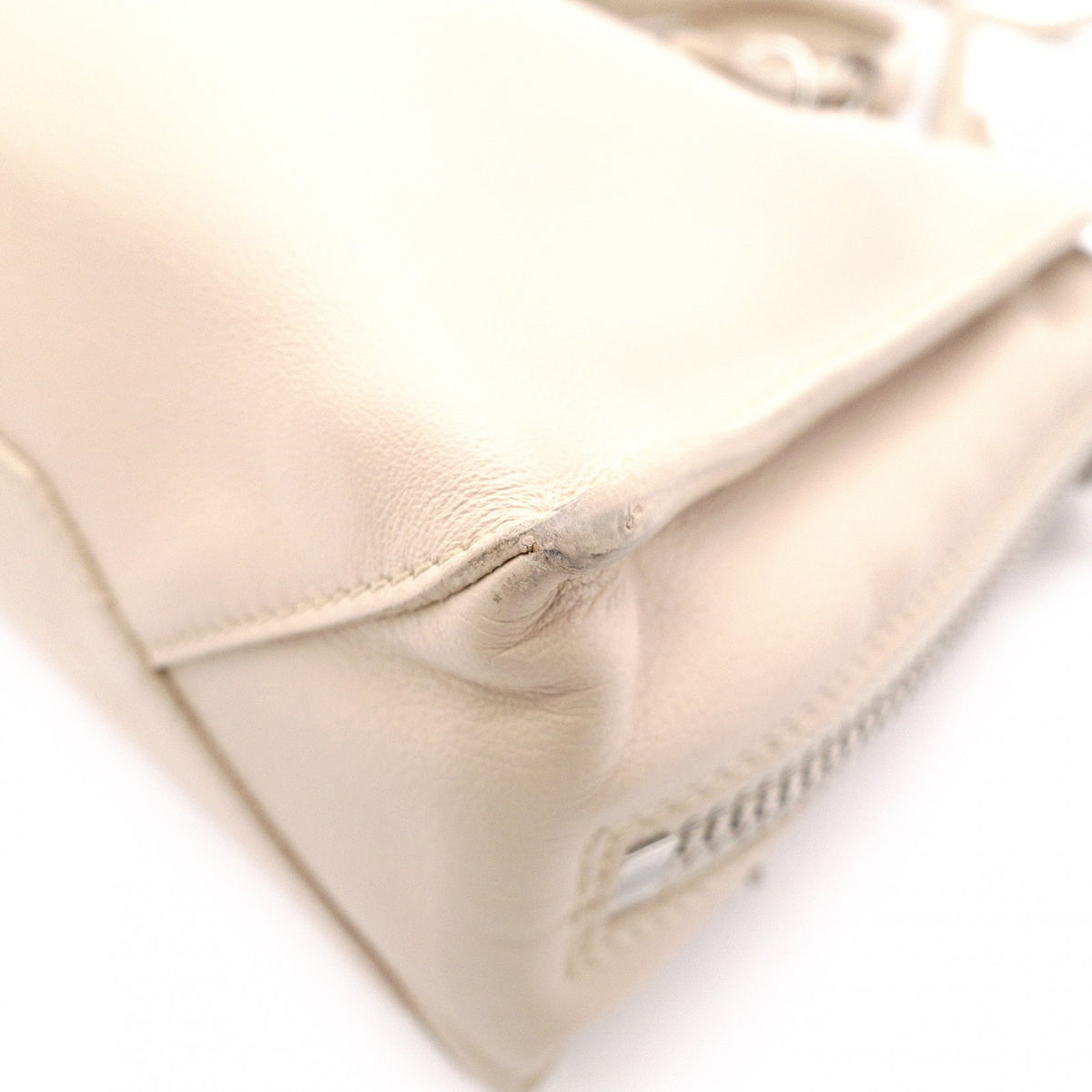 BALENCIAGA Paper Shoulder Bag, Leather, Beige, 2-Way Crossbody, Silver Hardware