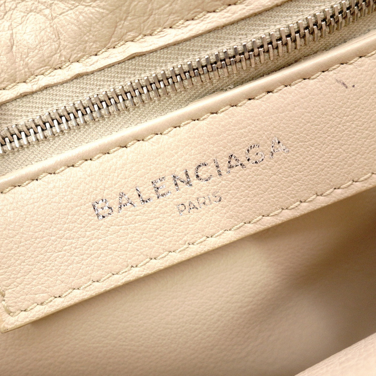 BALENCIAGA Paper Shoulder Bag, Leather, Beige, 2-Way Crossbody, Silver Hardware