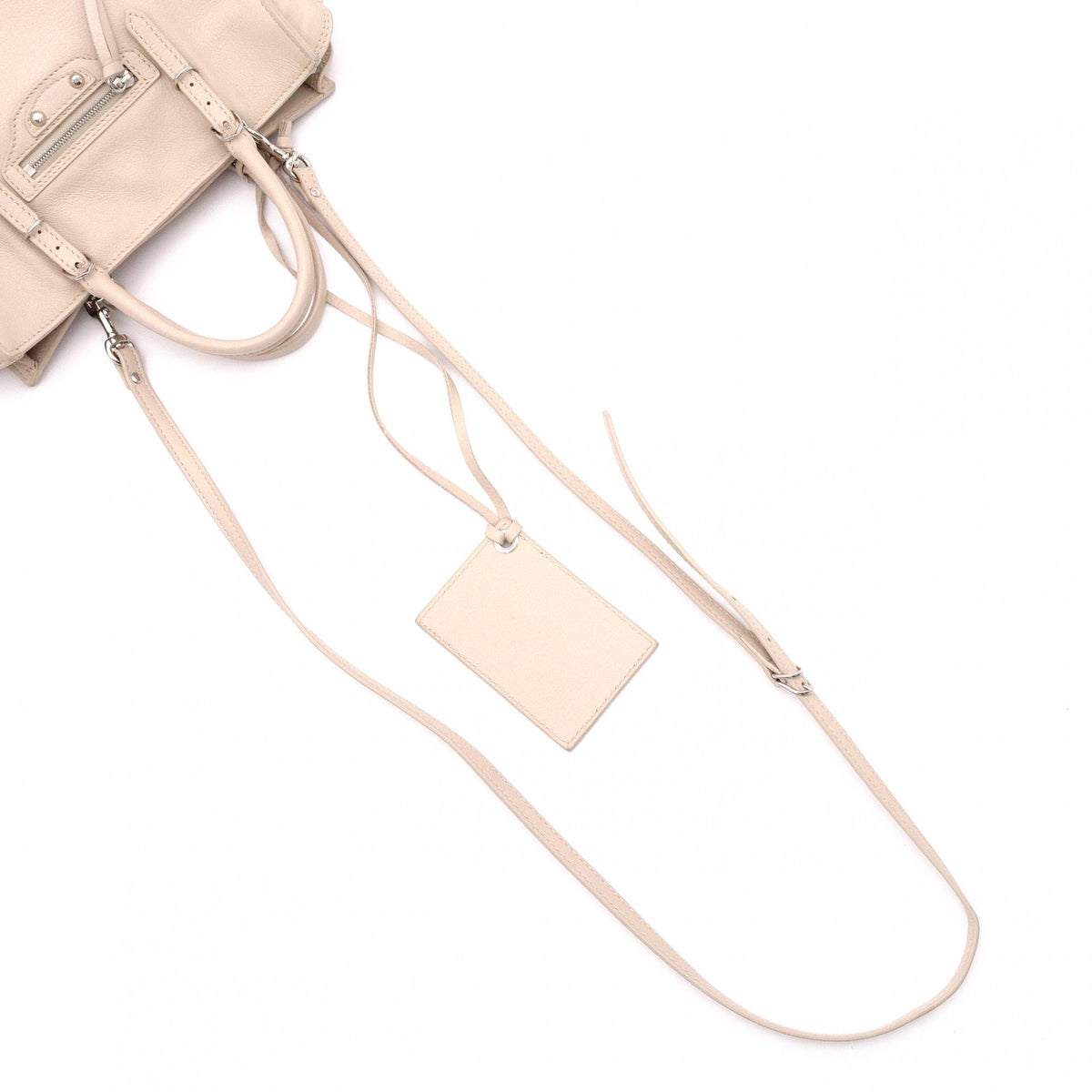 BALENCIAGA Paper Shoulder Bag, Leather, Beige, 2-Way Crossbody, Silver Hardware