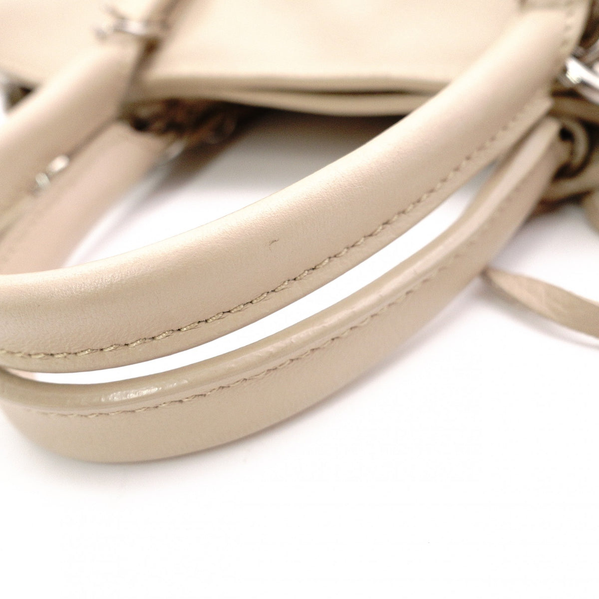 BALENCIAGA Paper Shoulder Bag, Leather, Beige, 2-Way Crossbody, Silver Hardware