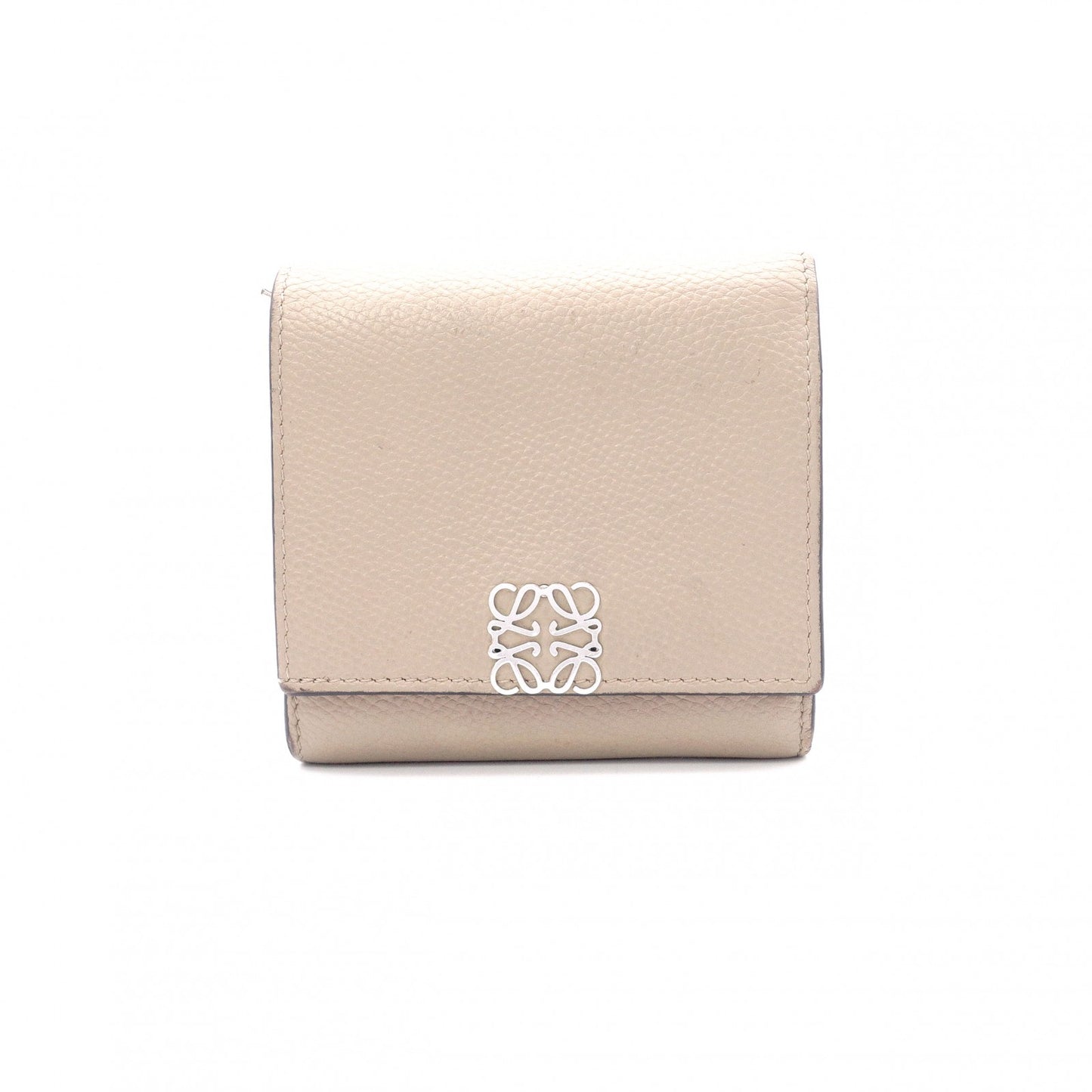 LOEWE Tri-Fold Anagram Tri-Fold Wallet, Leather, Beige, Silver Hardware